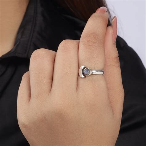 Crescent Moonstone Silver Ring