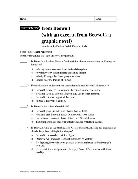 SOLUTION: Beowolf sheet with answers - Studypool