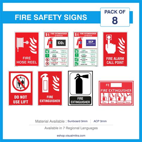 Fire Safety Signs – High Visibility | Pack of 8 for Emergency Safety ...
