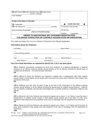 Colorado Order to Discontinue Sex Offender Registration - Fill Out ...