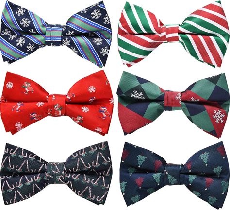 6 Pieces Christmas Bow Ties Pre-tied Adjustable Christmas Bowties Xmas ...