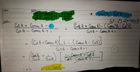 cot + cosec -1/cot -cosec +1 = 1+ cos /sin - Brainly.in