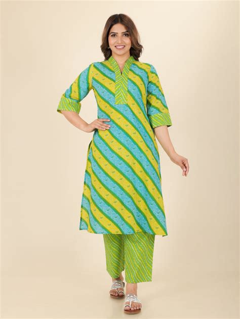 Buy Green Bandhani Straight Soft Cotton Kurta TP1534T | Aramya