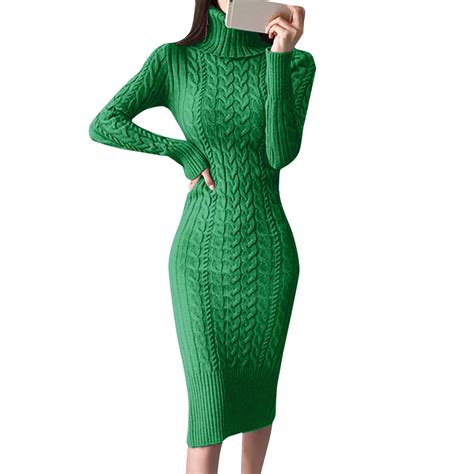 Riforla Womens Long Sleeve Turtleneck Sweater Dresses Knitted Bodycon ...