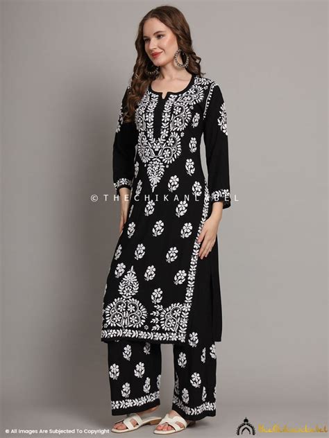 Krisha Chikankari Kurti Set - Black | The Chikan Label