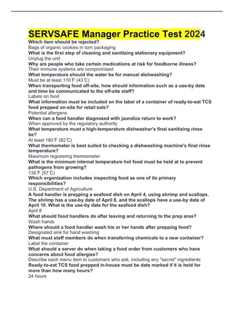 SERVSAFE Manager Practice Test 2024 - SERVSAFE Manager - Stuvia US