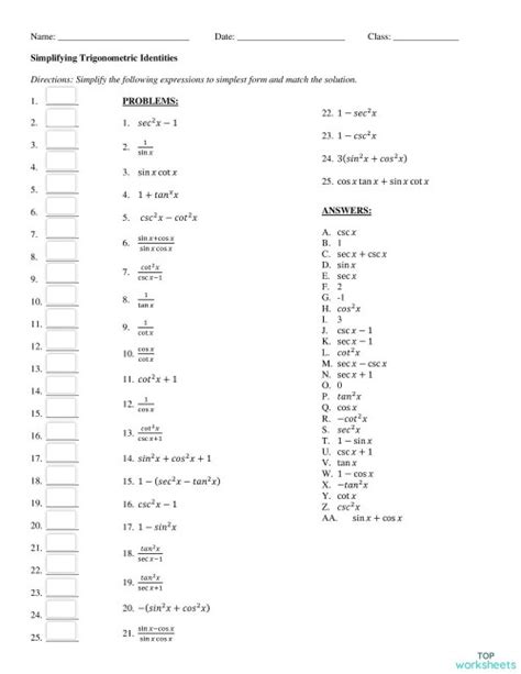 Image result for Trigonometric Identities Worksheet
