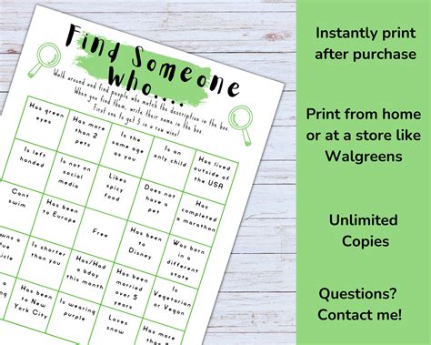 Find Someone Who Game, Party Starter Games, Icebreaker Games, Office ...