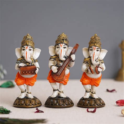 Buy eCraftIndia Handcrafted Polyresin Set of 3 Standing Lord Ganesha ...