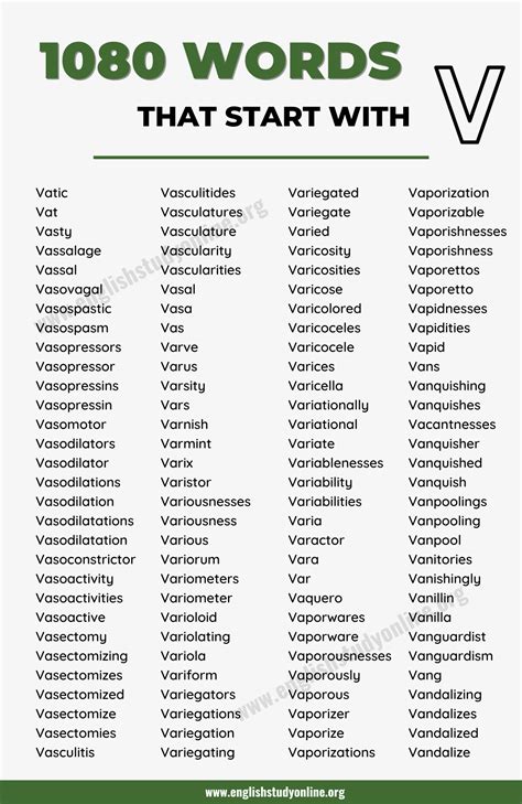 1000+ Brilliant Words that Start with V in English - English Study Online