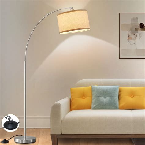 NATYSWAN Silver Arc Floor Lamp with Adjustable Drum Shade Tall Pole ...