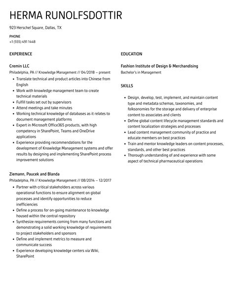 Knowledge Management Sample Resume 的图像结果