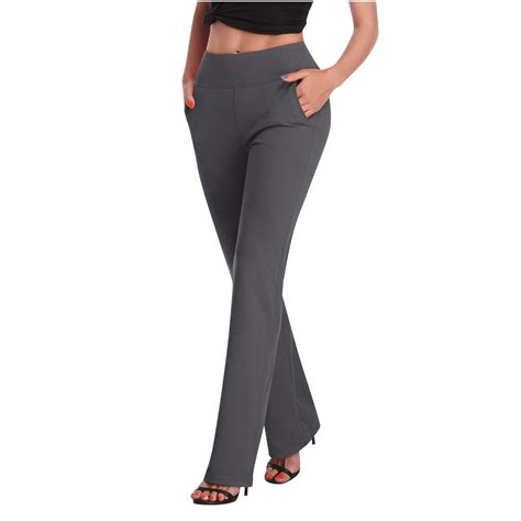 XFLWAM Women's Yoga Dress Pants, Stretchy Work Slacks, Gray Pull-On ...