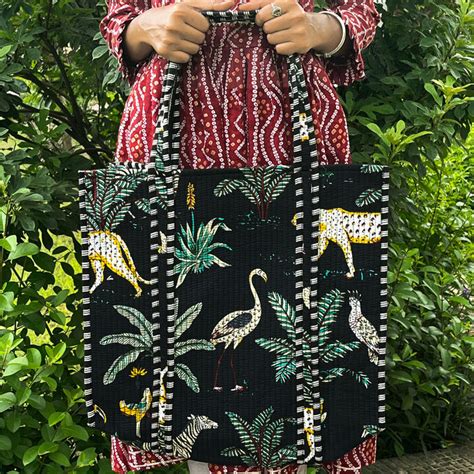 Black Reversible Quilted Cotton Tote Bag – Eco-Friendly at ₹650 ...