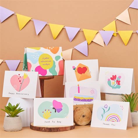 DOODLE Set of 12 Blank Notecards | Coloured Envelopes | Jacket Style ...