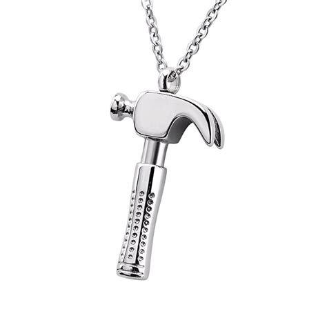 Hammer Cremation Ashes Urn Necklace Memorial Pendant Stainless Steel ...