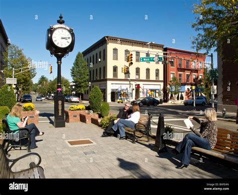 Town Square Clock, Main Street, Downtown Madison, NJ Stock Photo - Alamy
