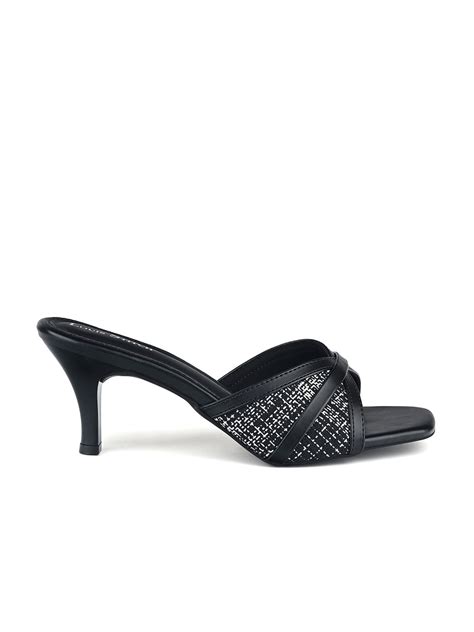 Women's Black Slip-On Stiletto Heel Lightweight Sandals