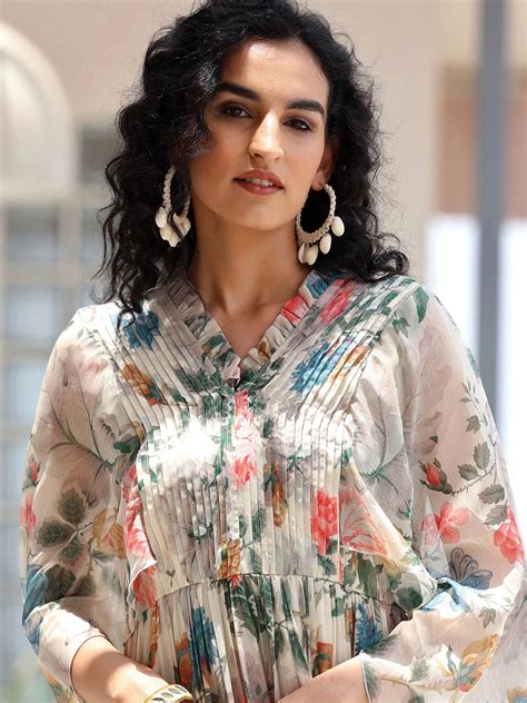 Buy Off White Printed Chiffon A-Line Dress Online at Rs.1599 | Libas