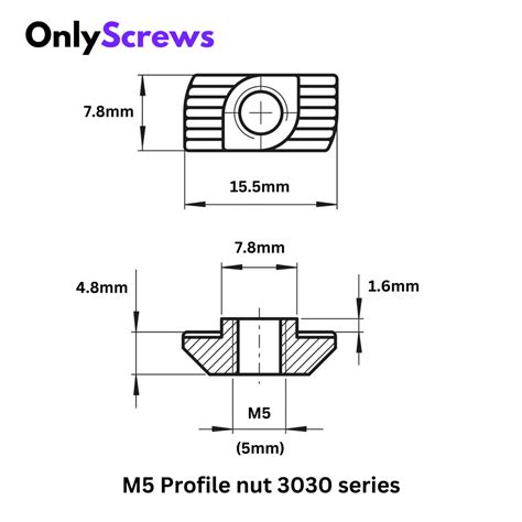 M5 Profile Nuts Mild Steel with Zinc plating for 3030 series (T Nut/Ha ...