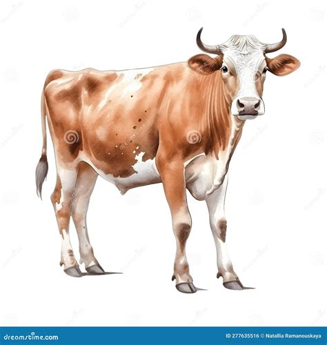 Cow Watercolor Illustration. Brown Swiss Breed Stock Illustration ...