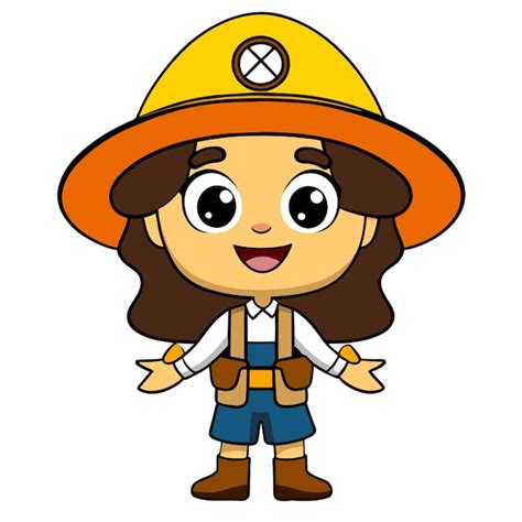 Cute girl archaeologist uniform hand drawn flat stylish cartoon sticker ...