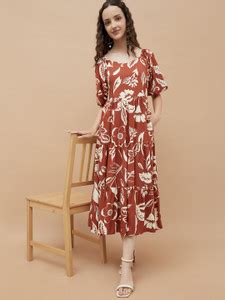 Colour Me by Melange Women Tiered Red Midi/Calf Length Dress - Buy ...