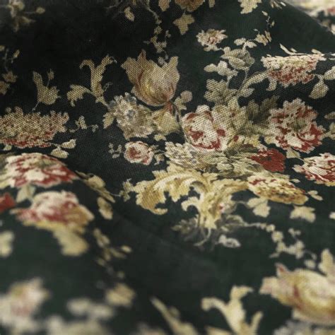 Dark Green Floral Linen Fabric - Digital Printed - Unstitched Fabric ...