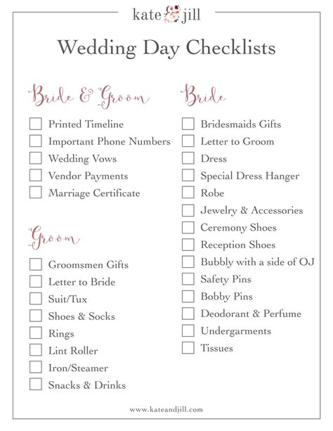 Wedding Day Checklist at tarcoralineblog Blog