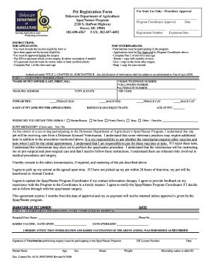 Pet Registration Form - Delaware Department Of Agriculture - Dda ...