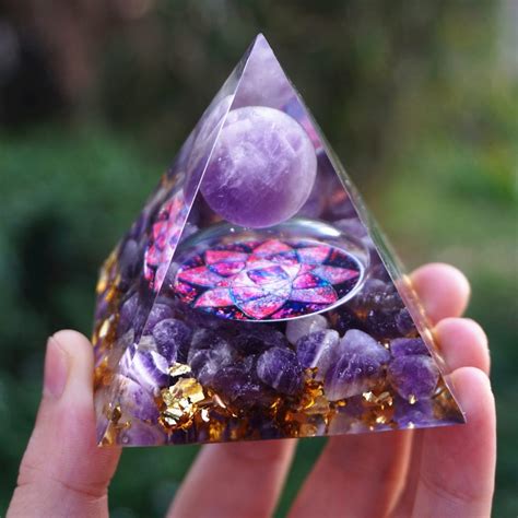 Lovely Orgonite Pyramid with Amethyst Crystal Sphere - Orgone Pyramids
