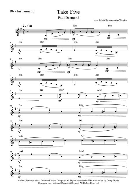 Take Five (arr. Fabio Eduardo de Oliveira) by Paul Desmond Sheet Music ...