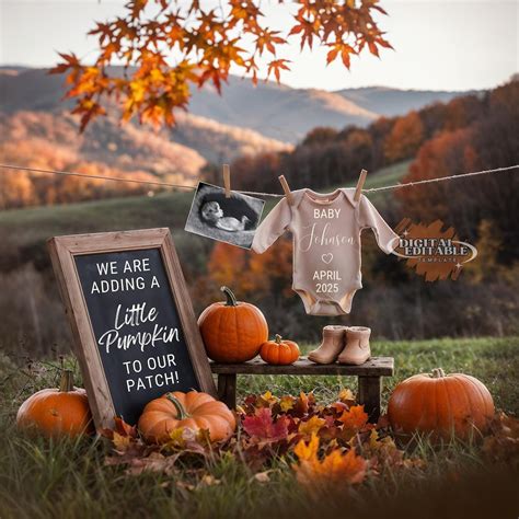 Little Pumpkin Pregnancy Announcement Digital, Fall Baby Reveal ...