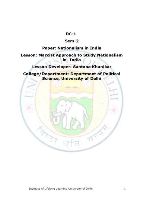 Marxist Approach to study nationalism in India - DC- Sem- Paper ...