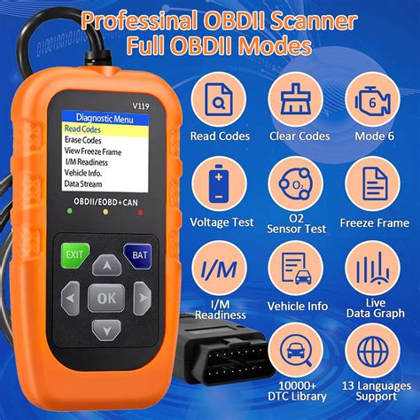 V119 OBD2 Scanner Code Reader, Check Engine Light Diagnostic Tool, Car ...