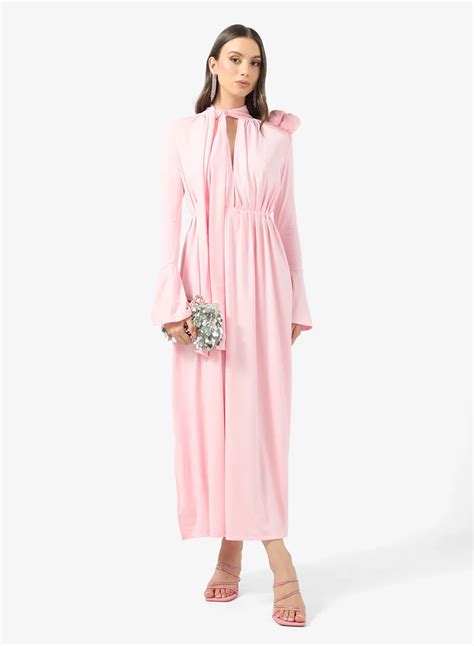 Ginger Boutique Mock Neck Pleated Gown with Crosage Detail for Women ...