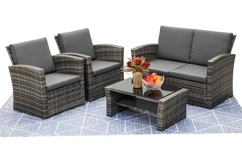 Vakollia 4 Piece Outdoor Patio Furniture Sets, Wicker Rattan ...