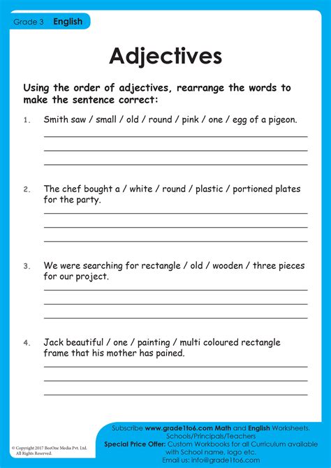 Image result for Adj Order Worksheet