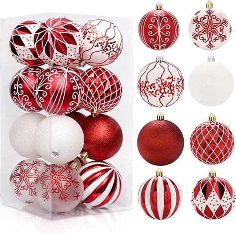 Amazon.com: GAOMON 16ct 80mm Red and White Christmas Ball Ornaments ...