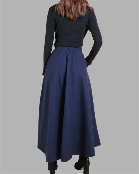 Wool Skirt Winter Skirt Dark Blue Skirt Long Skirt Vintage | Etsy
