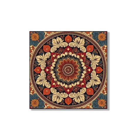 Traditional Floral Circle Canvas Collection Printed Set of 4 Wall Pain ...