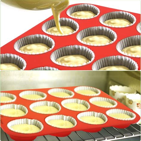 Silicone Mini Muffin Pans, SySrion 24 Cup Premium Cupcakes Pan Shapes ...