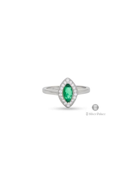 925 Sterling Silver Eye Shape Green Stone Ring For Girls Puya ...