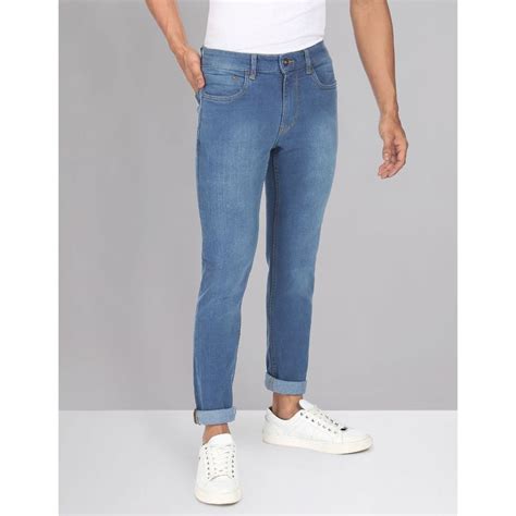 Buy AD By Arvind Men Blue Skinny Fit Stone Wash Jeans Online