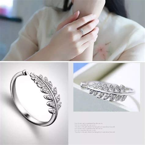 University Trendz Silver Plated Silver Crystal Adjustable Leaf Ring for ...