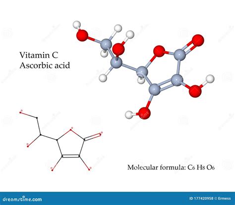 Vitamin C Ascorbic Acid - 3d Illustration of Molecular Structure Stock Illustration ...