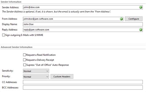 Program Sections > Profile > Current Profile > Sender Information
