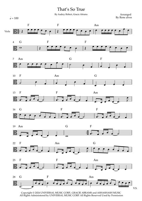 That's So True (arr. Rene Alves) by Gracie Abrams Sheet Music for Viola ...
