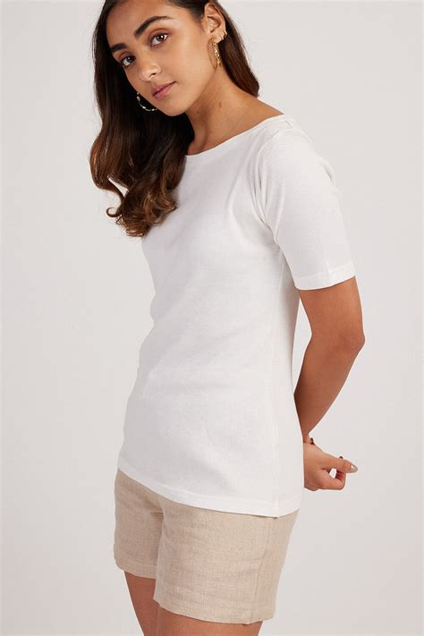 Womens T-Shirt | The Rib Boat Neck Tee Marshmallow White