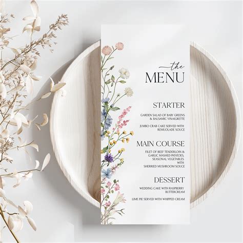 Wilflower Wedding Menu Template Editable Floral Wedding Menu Cards Boho ...
